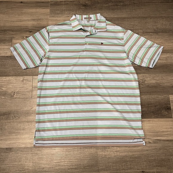 Peter Millar Summer Comfort Men's XL Green & White Stripes Rooster Logo Stretch - Picture 2 of 5